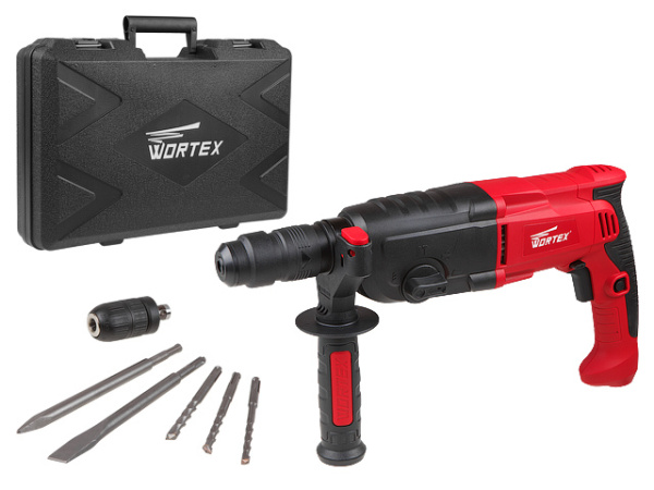 Перфоратор WORTEX RH 2829 X в чем. + (2 зубила, 3 сверла) (1100 Вт, 3.2 Дж, 3 реж., патрон SDS-plus, быстросъемн., БЗП в комплекте, вес 3.2 кг)