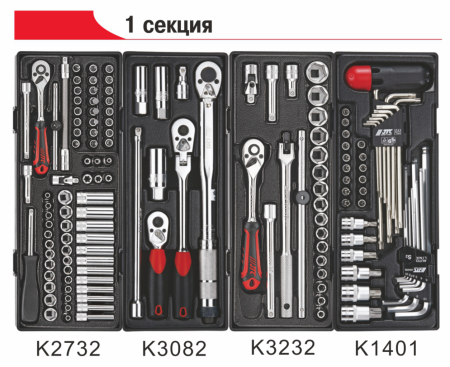 Тележка инструментальная JTC-3931 с набором инструментов JTC 344 (7 секций, 344 предмета)