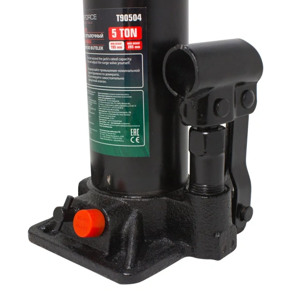 Домкрат бутылочный 5т с клапаном (высота подхвата - 185мм, высота подъема - 360мм, ход штока - 115мм, винт-60мм)