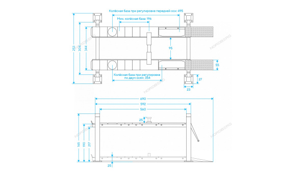 Подъемник четырехстоечный NORDBERG 4455JAB (5.5 т, с пневмогидравлической траверсой 2.7 т, для сход-развала, 380 В)