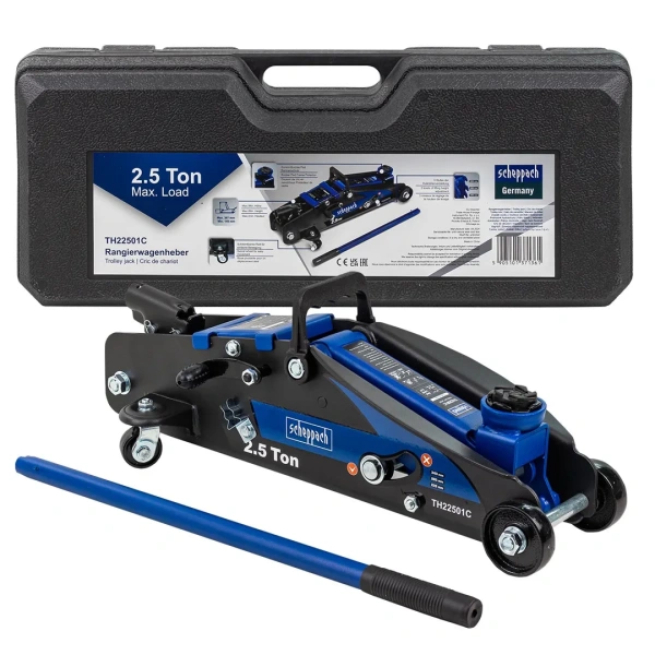 Домкрат подкатной гидравлический 2.5т с фиксацией (h min 140мм, h max 387мм) в кейсе