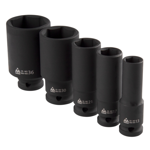 Набор ударных глубоких торцевых головок шестигранных МАСТАК 5-054022 (1/2", 10-36 мм, ложемент, 19 предметов)