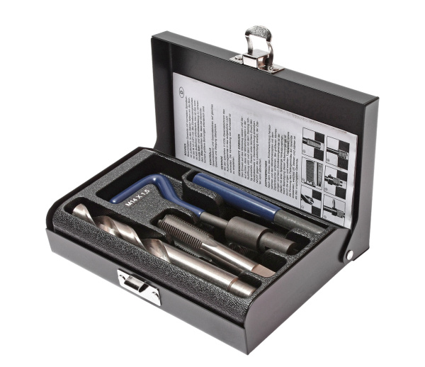 Набор инструментов для восстановления резьбы JTC 4789 (вставки М14х1,5, L=21 мм, 5 шт., 9 предметов)