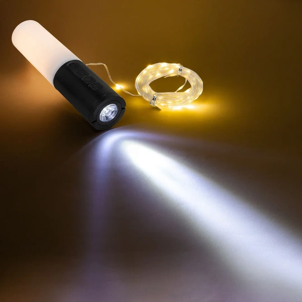 Фонарь ручной аккумуляторный с гирляндой на медном проводе 10м(10 режимов работы, аккум. 1200мАч, 180Лм, время работы 2-3ч, время зар. 3-4ч)