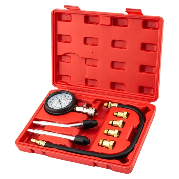 Индикатор компрессии бензинового двигателя Profi 8пр.(0-21Bar, М10, М12, М14, М18 + 2 жестких прижимных адаптера-переходника) , в кейсе