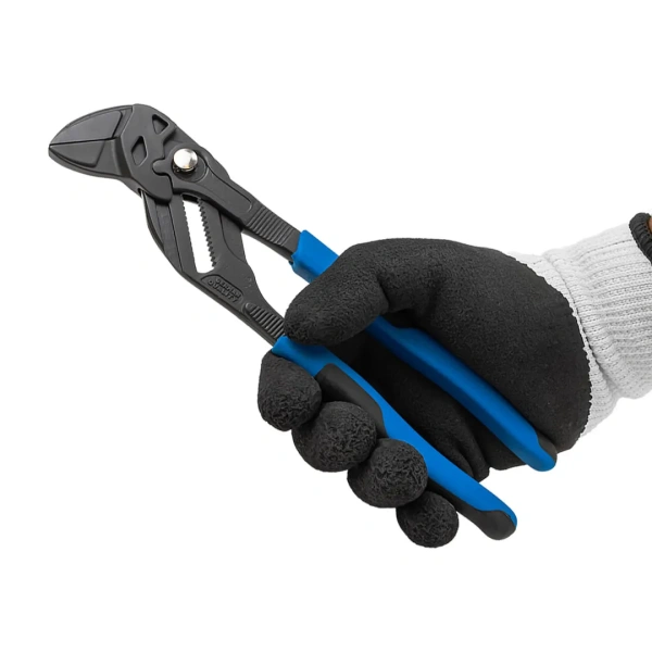 Пассатижи переставные сантехнические с кнопкой фиксации и плоским параллельным захватом Cr-V 250мм, на блистере