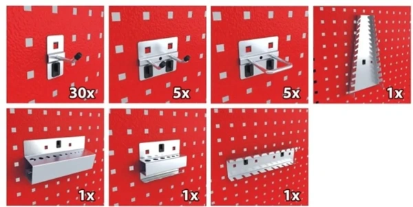 Верстак металический 730х800х2000мм(столешница 690х800мм,перфорация1080х800мм,бок перфорации500х600мм,ящик навес5 полок-1шт)