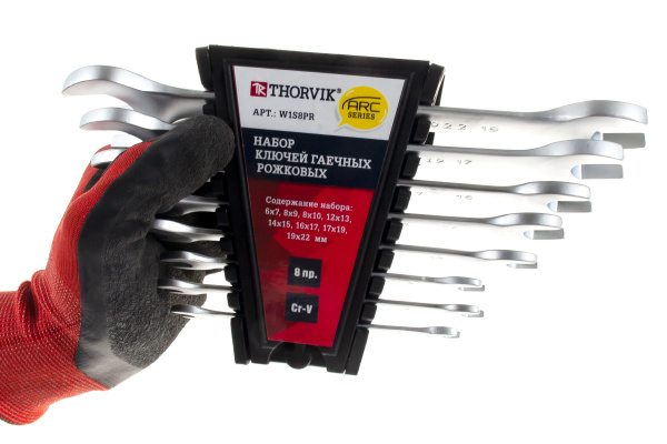 Набор ключей рожковых на пластиковом держателе Thorvik W1S8PR, 6-22 мм, 8 предметов