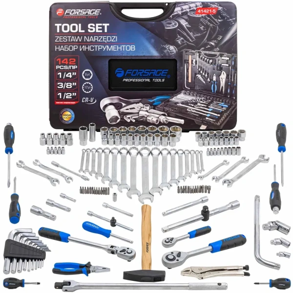 Набор инструментов 142 пр.1/4''3/8''1/2''(6-гр.)(4-32мм)