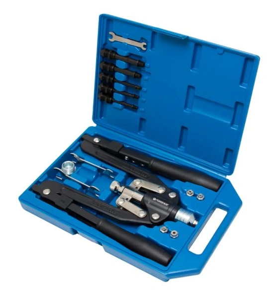 Заклепочник механический двуручный складной 3в1, 14пр(L-520мм, заклепки 3.2-6.4мм, резьбовые заклепки М4,М5,М6,М8,М10), в кейсе