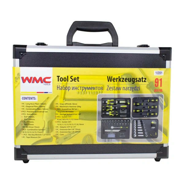 Набор инструментов 91пр. 1/4''3/8''(6гр)(4.5-19мм),в аллюм. чемодане