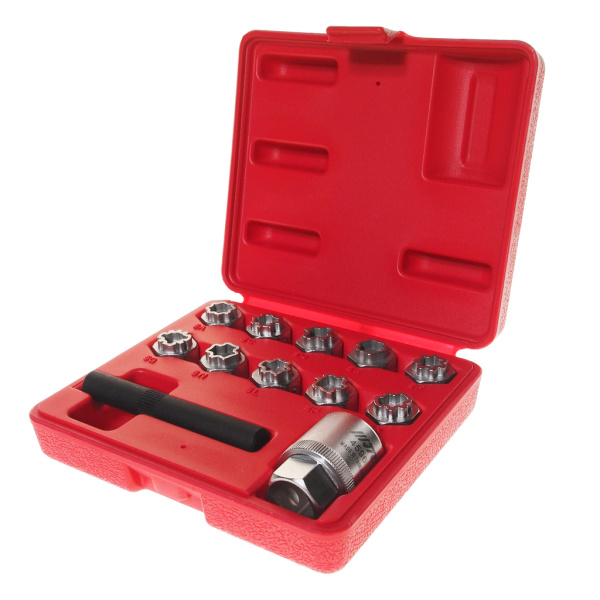 Набор головок для секретных болтов и гаек JTC 4596 (10 головок, экстрактор, фикс.гайка, MERCEDES)