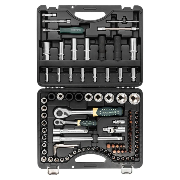 Набор инструментов 94+6пр.1/4'',1/2''(6гр.)+(головка-бита1/4'':T40,биты 5/16'':М5,6,8,10,12,14,головка 1/2''8мм,ключиГ-обр.:4,5,6мм,T20H,T25H)