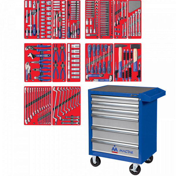 Тележка инструментальная с набором инструментов "ЛИДЕР" 270 предметов МАСТАК 52-06270B