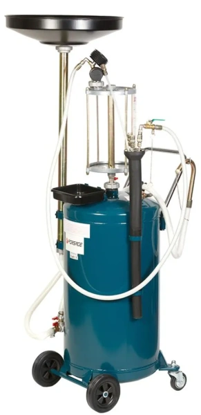 Установка пневматическая для удаления отработанного масла перекатная с индикатором заполнения (бак-90л,предкамера-10л, воронка-10л,5 щупов,max t-60гр)