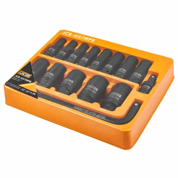 Набор головок ударных глубоких 6-гр. 1/2'',15пр. (10-32мм, вороток Г-обр., кардан) в ложементе