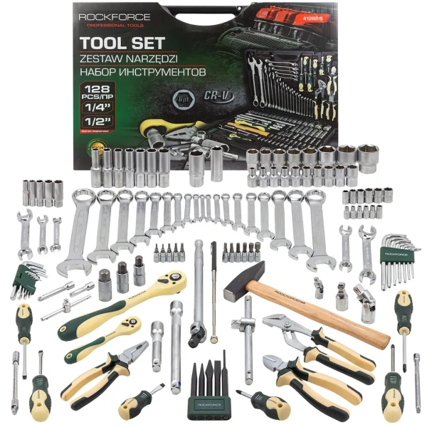 Набор инструментов 128 пр.1/4''1/2''(6гр.)(головки 4-32мм, ключи 6-32мм)