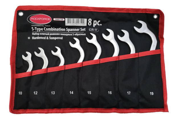 Набор ключей рожково-накидных s-образных 8пр.(10,12-17,19мм)на полотне