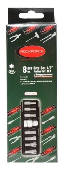 Набор бит RIBE c битодержателем,8пр. 1/2''(L:30,M5,М6,М7,М8,М10,М12,M14) в ложементе