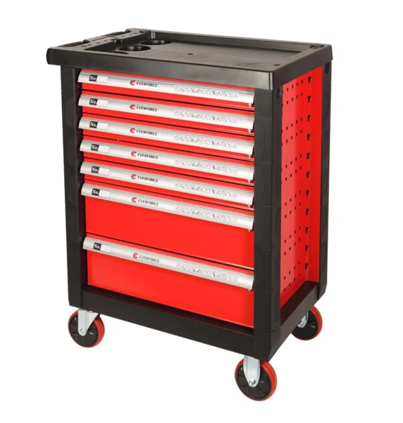Тележка инструментальная 7-и полочная(красная) с набором инструментов 335(333) пластиковой защитой корпуса + 2 боковых перфорации970х770х460мм