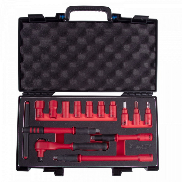 Набор торцевых диэлектрических головок KING TONY 35VE01MRV с принадлежностями 3/8", шестигранные, 10-19 мм, 14 предметов