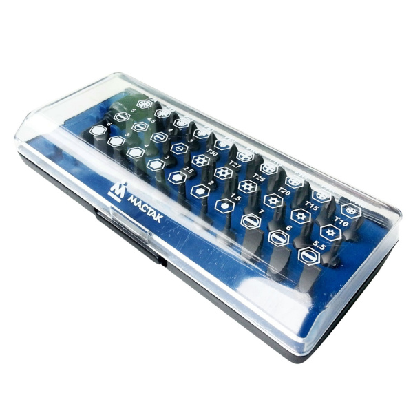 Набор вставок (бит) 1/4" TORX, HEX, PZ, PH, SLOT, 31 предмет МАСТАК 058-00031C