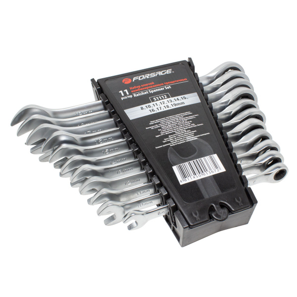 Набор ключей комбинированных трещоточных 11пр. (8,10,11,12,13,14,15,16,17,18,19мм)в пластиковом держателе