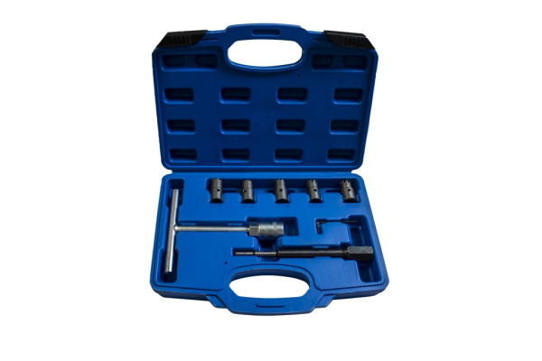 Набор фрез для чистки и восстановления посадочных мест форсунок, 7пр. (размер фрез: 17x21, 17x19, 15x19, 17x17мм) в кейсе