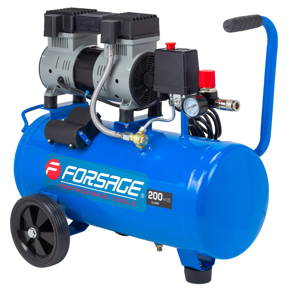 Компрессор поршневой с прямым приводом,2 цилиндра,безмасляный (ресивер 24л, 1.1 кВт, 8 бар, 200л/м, 230В)