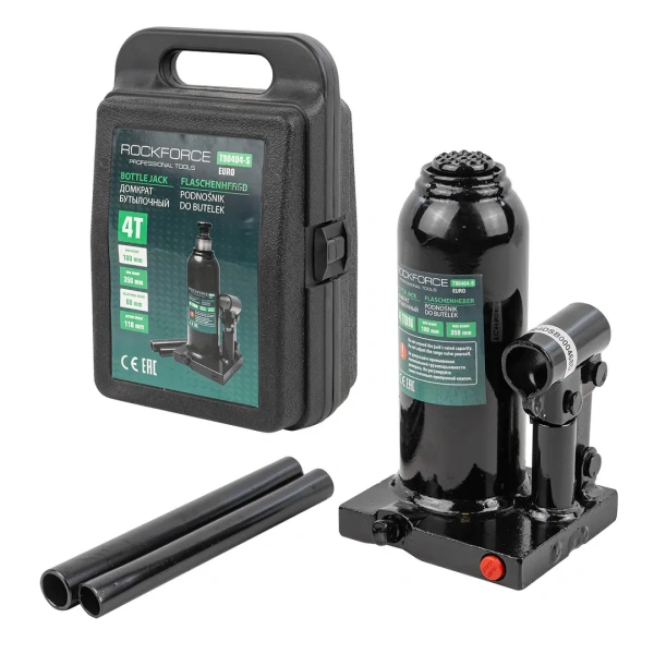 Домкрат бутылочный 4т с клапаном (высота подхвата-180мм, высота подъема-350мм, ход штока-110мм, ход винта-60мм)в кейсе