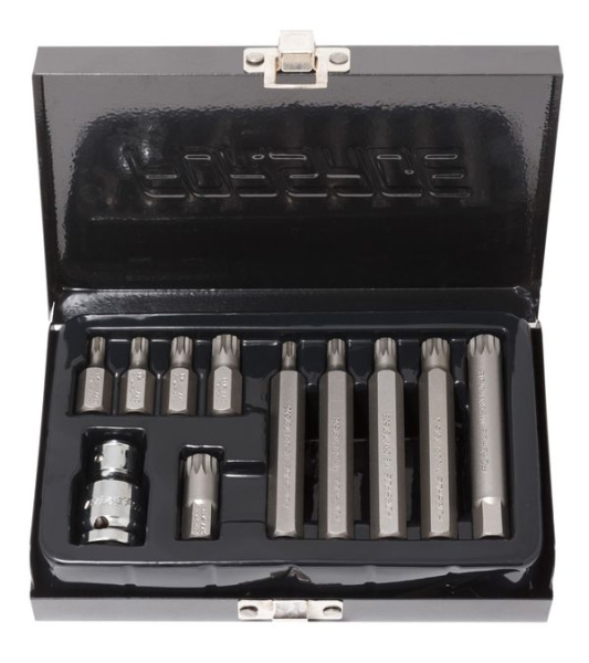 Набор бит SPLINE с битодержателем,11пр. 1/2''(L:30/75мм, M5,М6,М8,М10,M12)в пластиковом кейсе