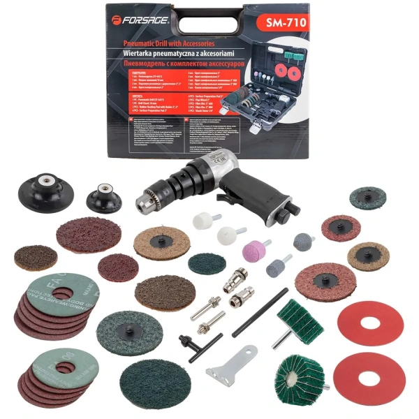 Пневмодрель с комлектом аксессуаров