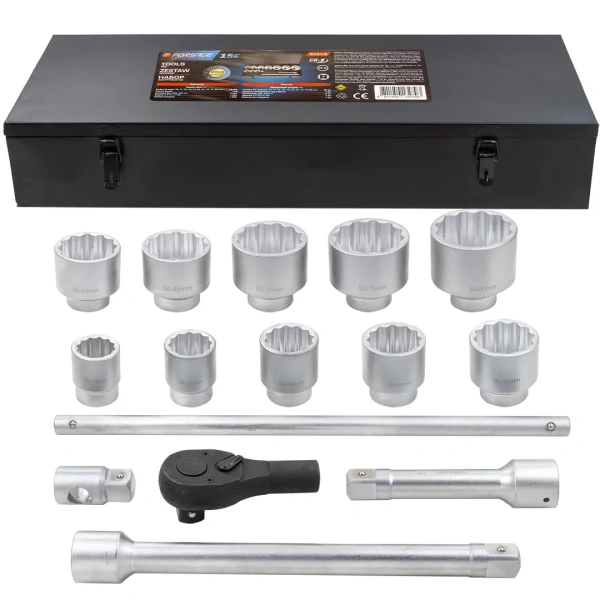 Набор инструментов ударных,15пр. 1''12гр.(36,41,46,50,55,60,65,70,75,80мм),в метал. кейсе