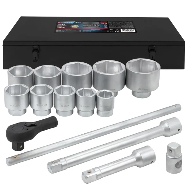 Набор инструментов,15пр. 1''6гр.(36,41,46,50,55,60,65,70,75,80мм),в метал. кейсе