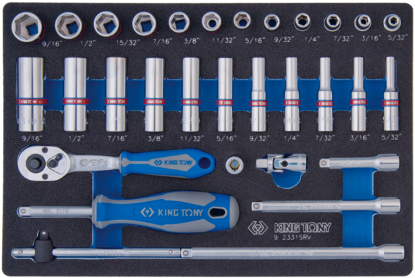 Набор торцевых головок с принадлежностями 1/4", шестигранные, 5/32"-9/16", 31 предмет KING TONY 2331SRV