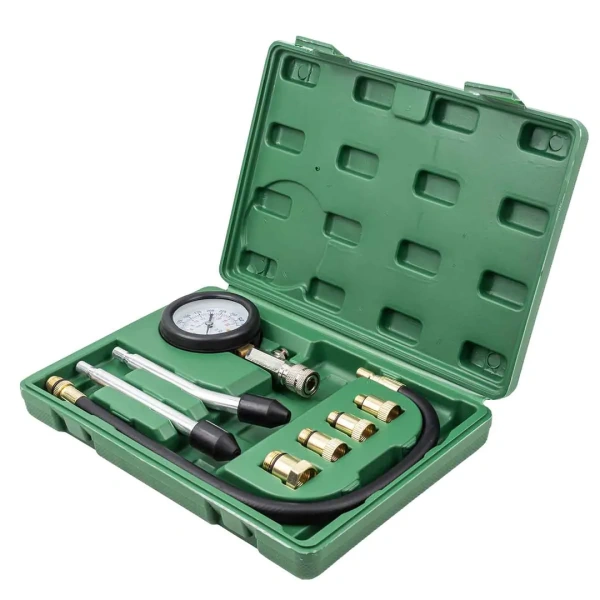 Индикатор компрессии бензинового двигателя Profi 8пр.(0-21Bar, М10, М12, М14, М18 + 2 жестких прижимных адаптера-переходника) 3пр., в кейсе