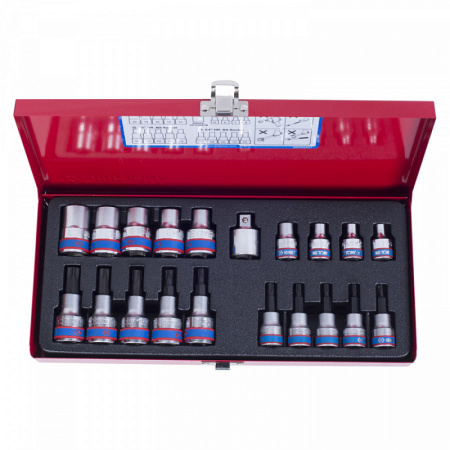 Набор торцевых насадок и головок 1/2" & 3/8" TORX, Е6-Е20, Т10-Т55, 20 предметов KING TONY 7120PR