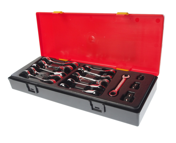 Набор ключей комбинированных укороченных трещоточных в кейсе JTC K6144 (8-19 мм, 14 предметов)