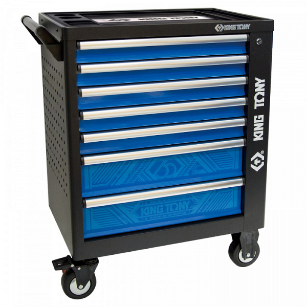 Металлическая тележка с инструментом "GLORY", 152 предмета, в комплекте подкатной лежак KING TONY P9G35-152MRV