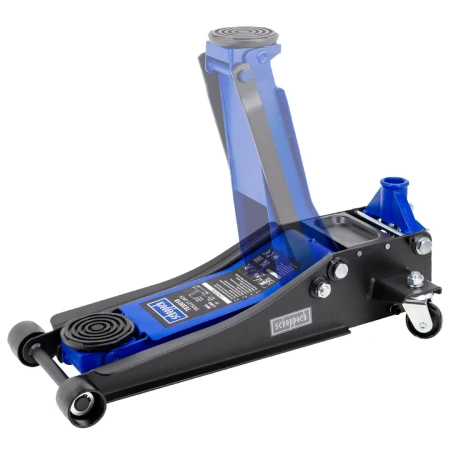 Домкрат подкатной гидравлический низкопрофильный двухпоршневой с резиновой накладкой 3т (h min 75мм, h max 510мм)