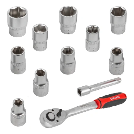Набор инструментов, головки с трещоткой и удлинителем, набор 12пр., 1/2''(10-15, 17, 19, 21, 24мм.)