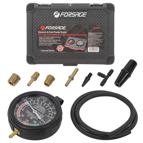 Тестер давления топлива и вакуума в наборе с резьбовыми адаптерами 9пр., в кейсе ''Premium''