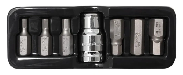 Набор бит HEX с битодержателем,7пр.1/2''(L:30мм,4, 5, 6, 8,10,12мм), в ложементе