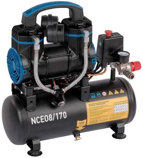 Компрессор безмасляный 220 В ресивер 8 л 170 л/мин NORDBERG NCEO8/170