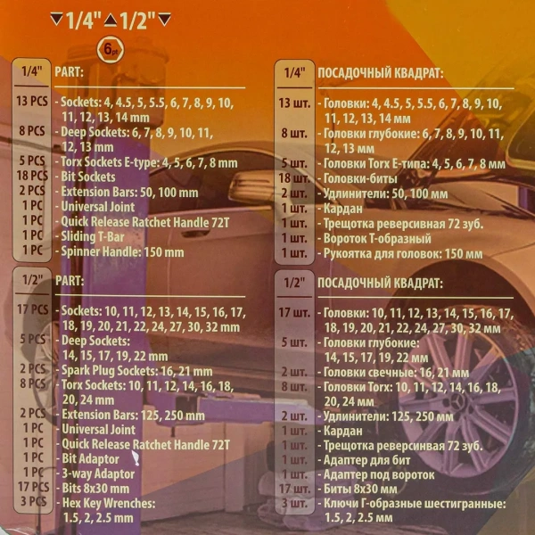 Набор инструментов 108пр. 1/2'',1/4''(6гр.)(4-32мм)