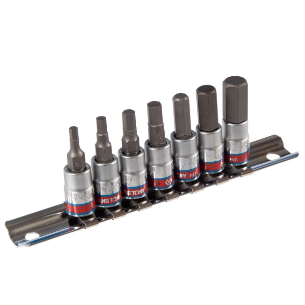 KING TONY Набор торцевых насадок 1/4", Hex, 1/8" - 3/8", L = 37 мм, 7 предметов
