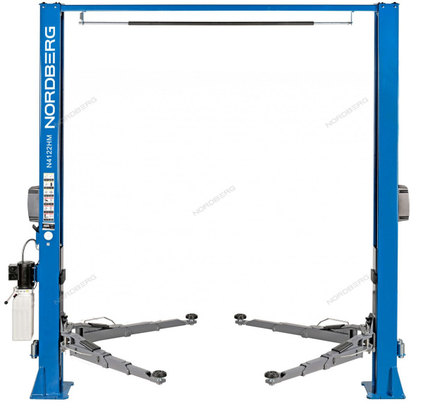Подъемник 380V 2х стоечный 4 т с верхней синхронизацией (синий) снятие со стопоров с одной колонны NORDBERG N4122HM-4B