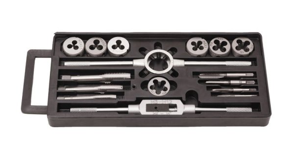 Набор метчиков и плашек метрический 16пр. (М3х0.5, М4х0.7, М5х0.8, М6х1, М8х1.25, М10х1.5, М12х1.75), в пенале