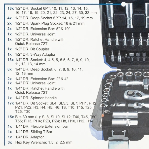 Набор инструментов 94пр. 1/4'', 1/2''(6-гр.) (4-32мм)