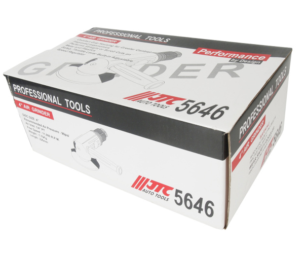 Машинка пневматическая шлифовальная JTC 5646A (11000 об/мин, 90PSI, диск 4", штуцер 1/4", длина 226 мм)